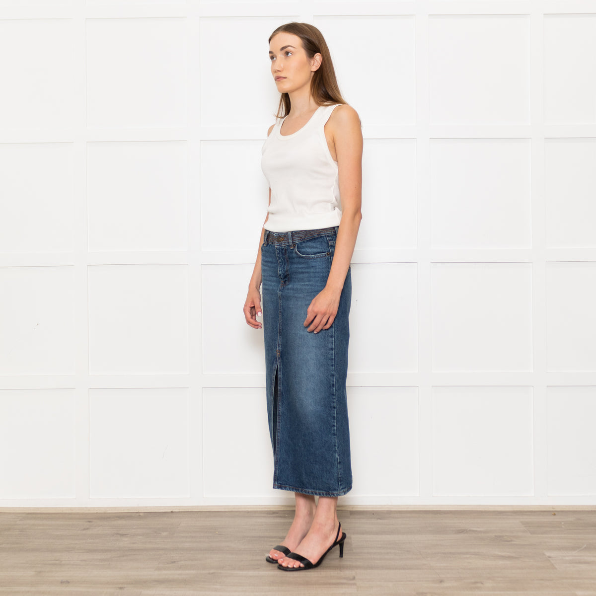 Ba&Sh Blue Denim Pencil Midi Skirt