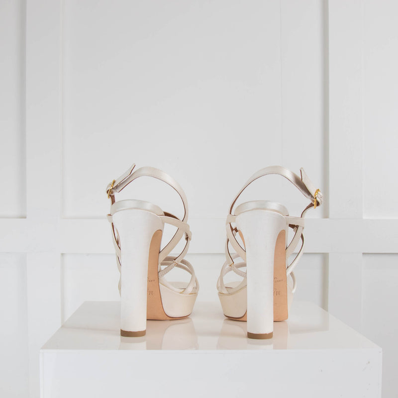 Malone Souliers Cream Satin Platform Heeled Sandals