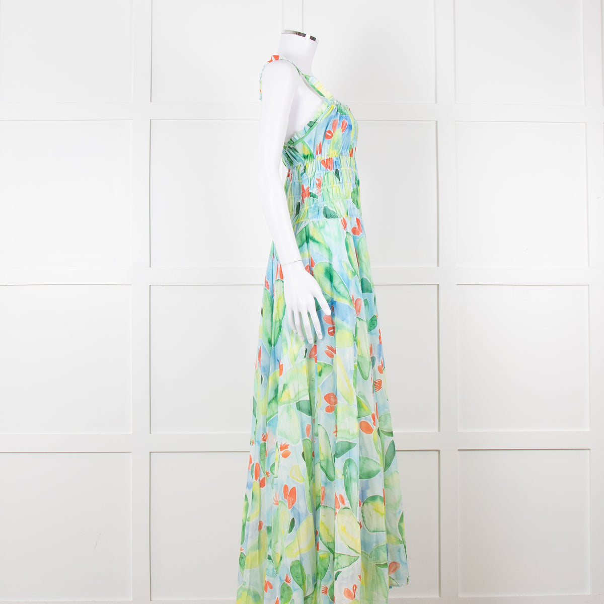 Charo Ruiz Green and Blue Smocked Midi Dress