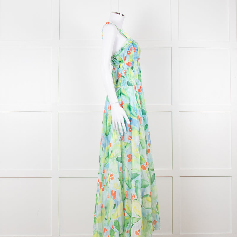 Charo Ruiz Green and Blue Smocked Midi Dress