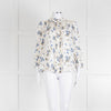 Me + Em Cream Blouse with Frill Neck and Blue Floral Print