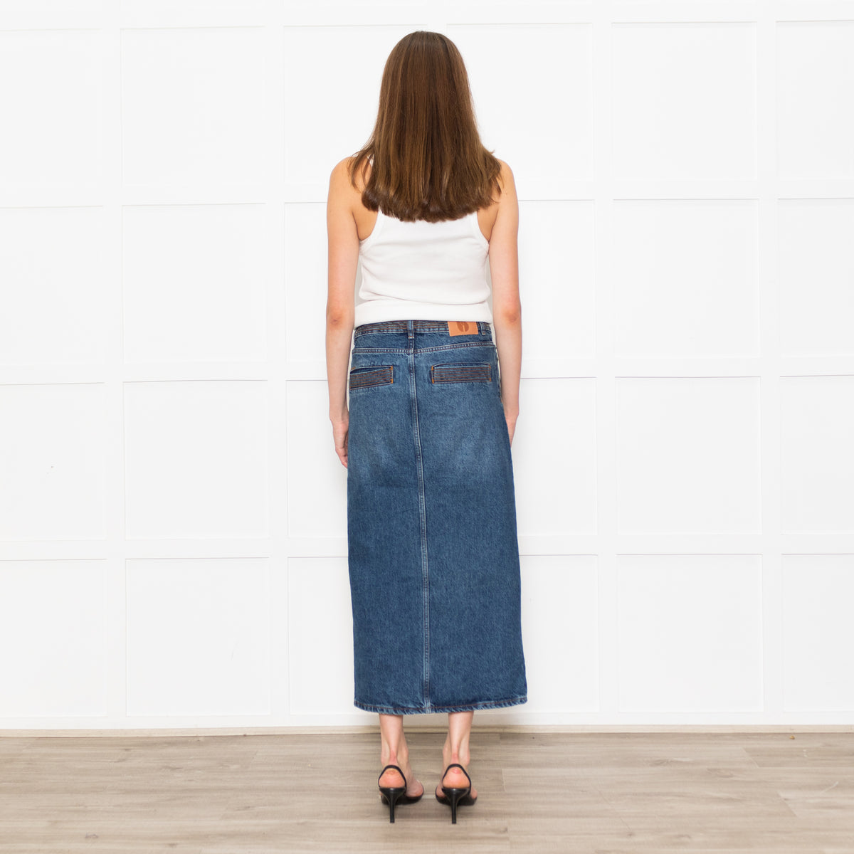 Ba&Sh Blue Denim Pencil Midi Skirt