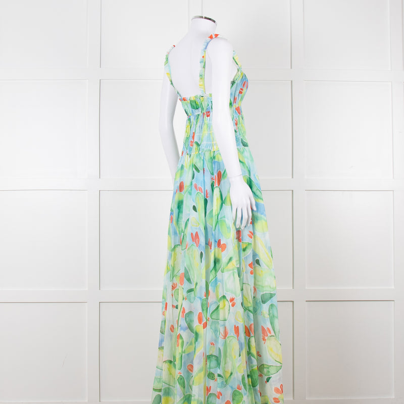 Charo Ruiz Green and Blue Smocked Midi Dress