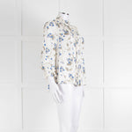 Me + Em Cream Blouse with Frill Neck and Blue Floral Print