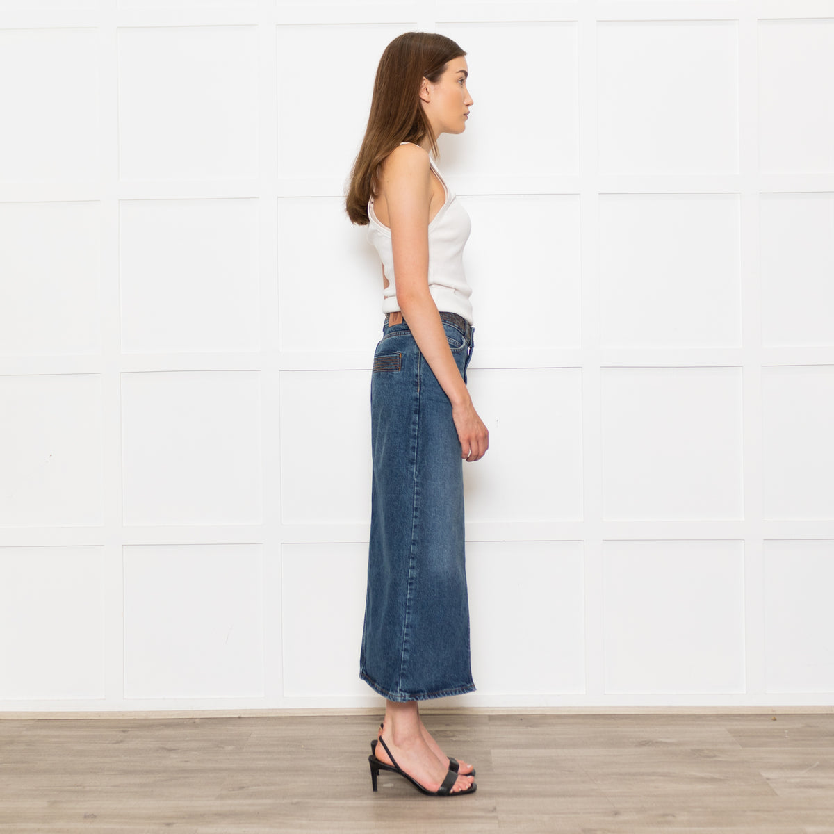 Ba&Sh Blue Denim Pencil Midi Skirt