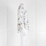 Me + Em Cream Blouse with Frill Neck and Blue Floral Print