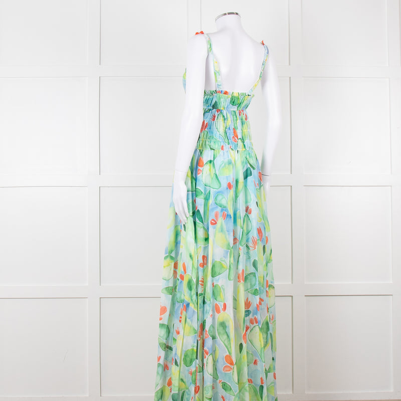 Charo Ruiz Green and Blue Smocked Midi Dress