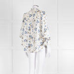Me + Em Cream Blouse with Frill Neck and Blue Floral Print