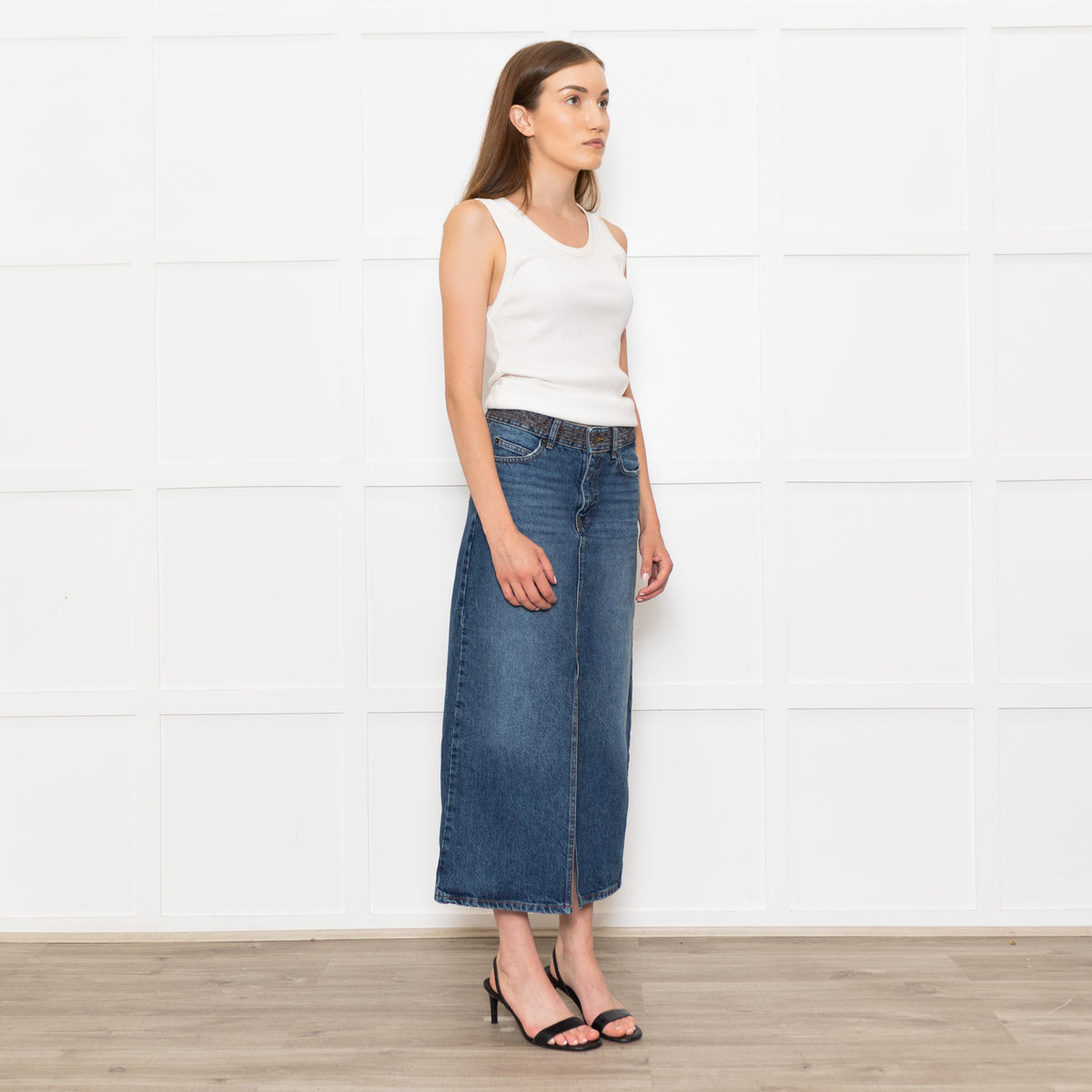Ba&Sh Blue Denim Pencil Midi Skirt