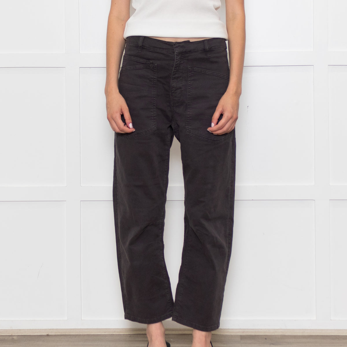Reiko Grey Cotton Barrel Leg Trousers