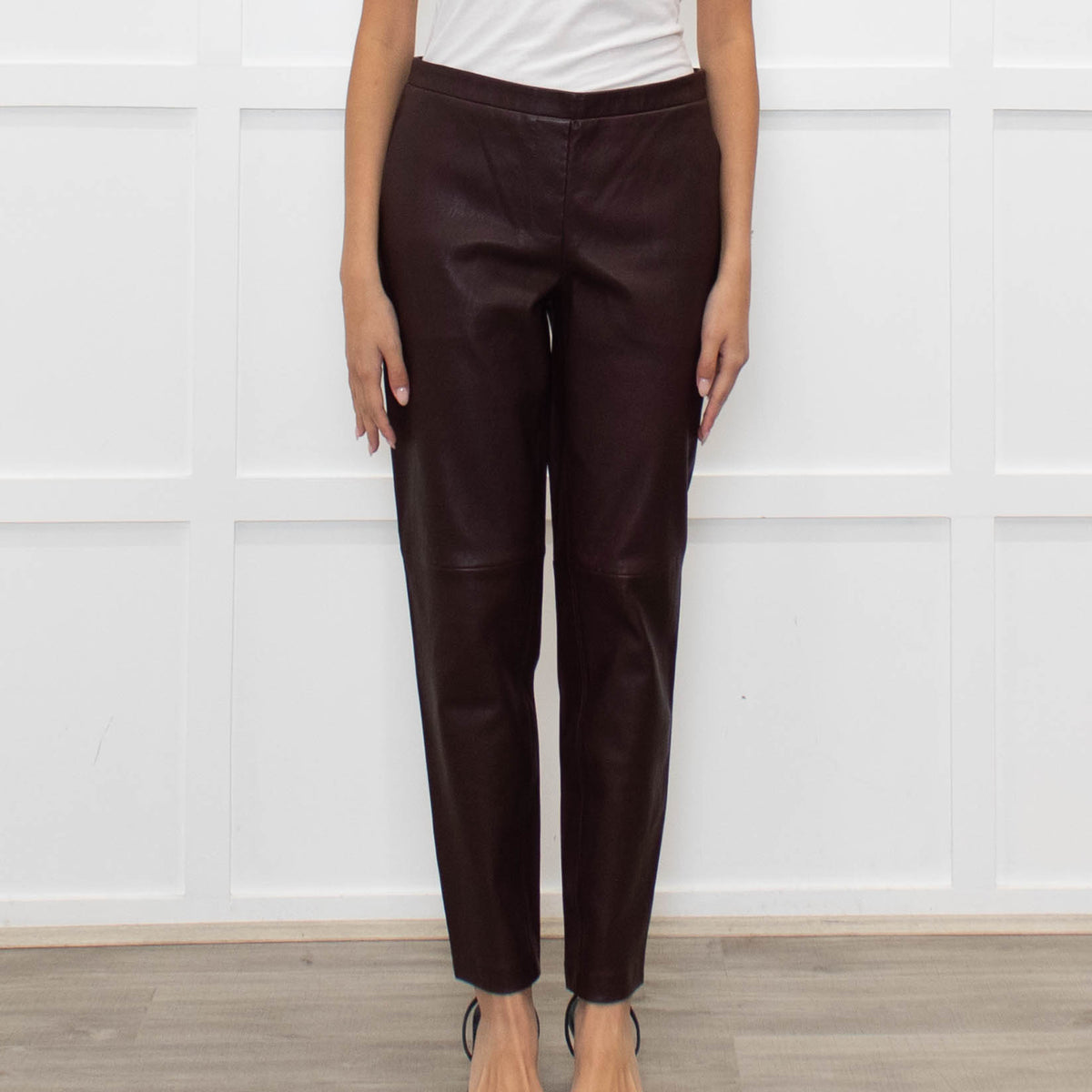 Theory Burgundy Leather Leggings