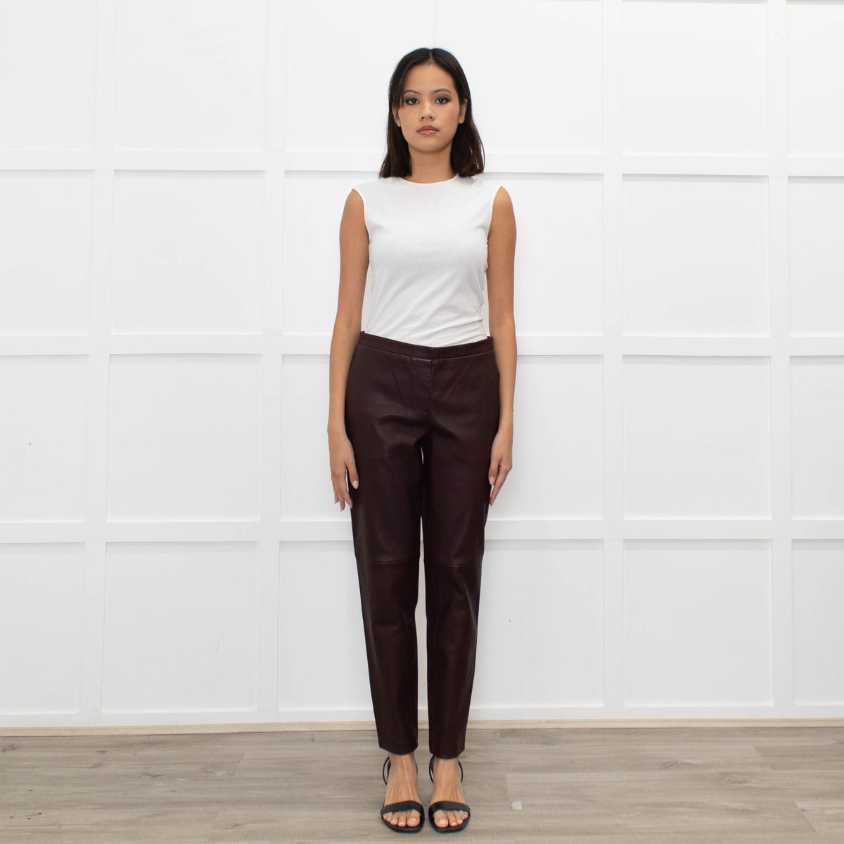 Theory Burgundy Leather Leggings