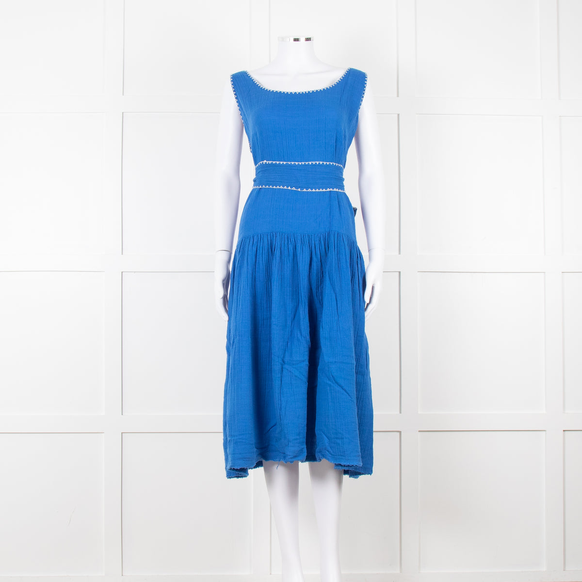 Anaak Cobalt Blue Top Stitch Dress with Tie Waist