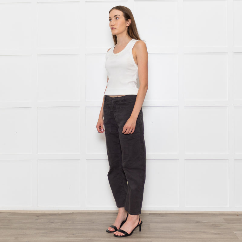 Reiko Grey Cotton Barrel Leg Trousers