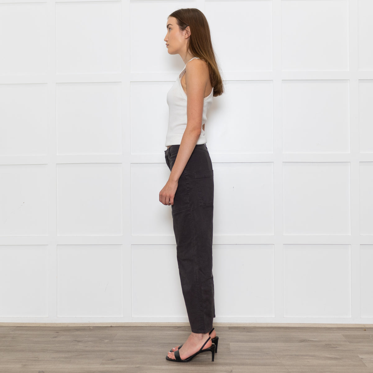 Reiko Grey Cotton Barrel Leg Trousers