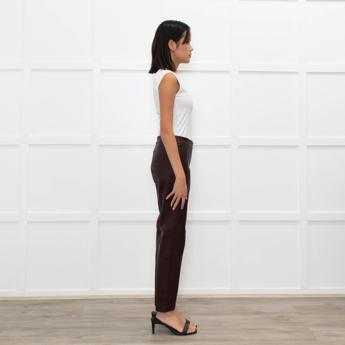 Theory Burgundy Leather Leggings