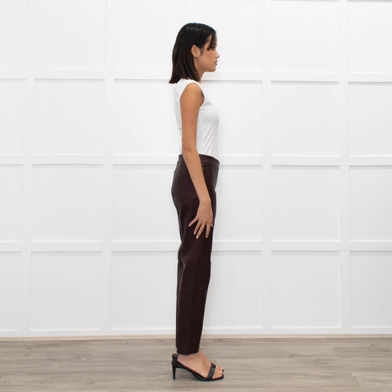 Theory Burgundy Leather Leggings