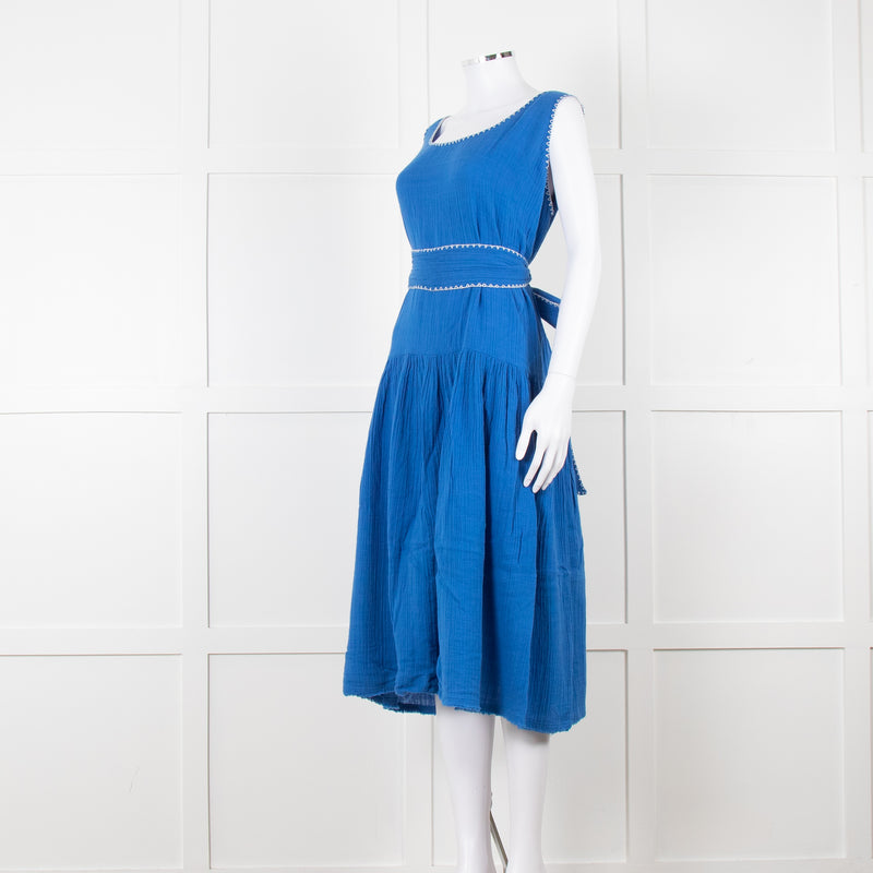 Anaak Cobalt Blue Top Stitch Dress with Tie Waist