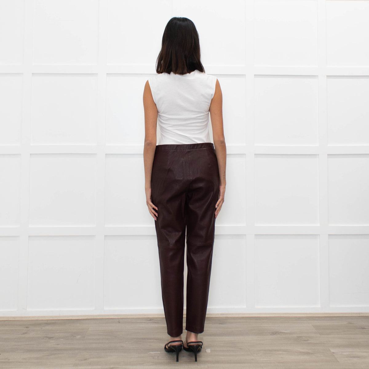 Theory Burgundy Leather Leggings