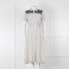 Sandro Cream Black Striped Black Lace Detail Short Sleeve Dress