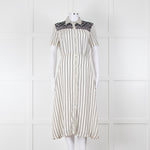 Sandro Cream Black Striped Black Lace Detail Short Sleeve Dress