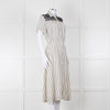 Sandro Cream Black Striped Black Lace Detail Short Sleeve Dress