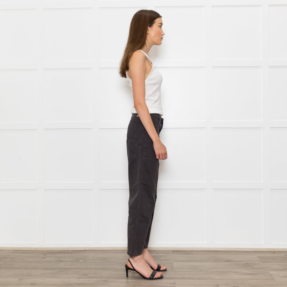 Reiko Grey Cotton Barrel Leg Trousers