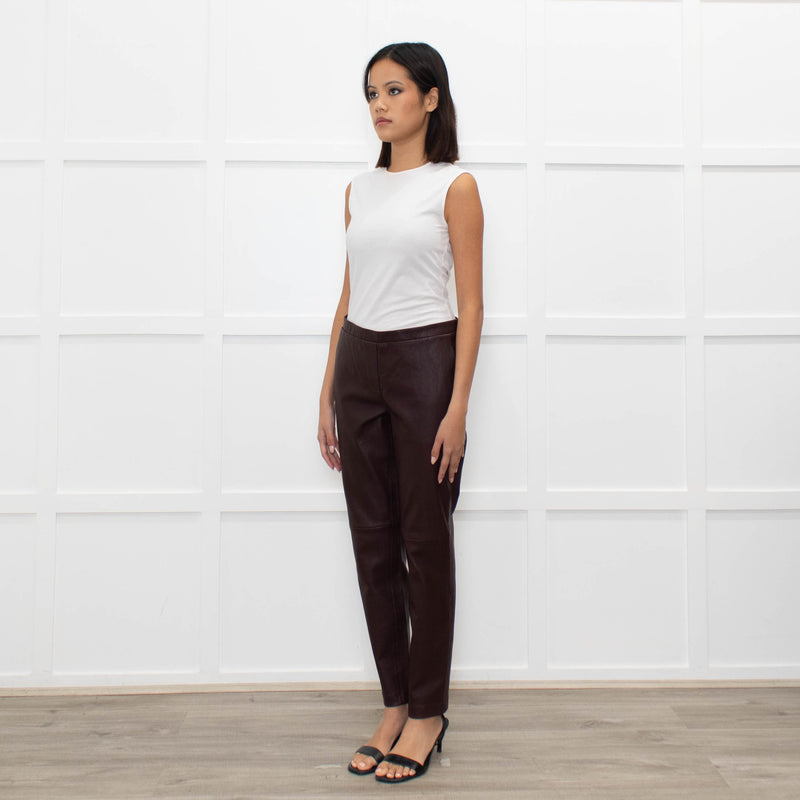 Theory Burgundy Leather Leggings