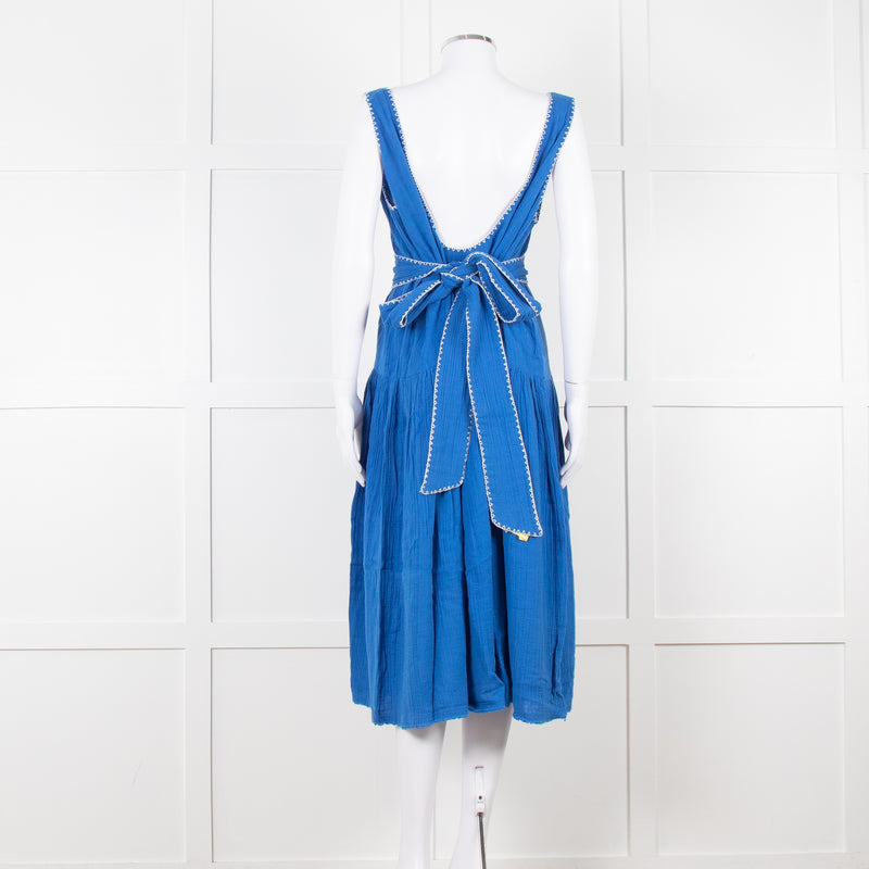Anaak Cobalt Blue Top Stitch Dress with Tie Waist