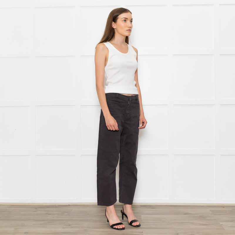 Reiko Grey Cotton Barrel Leg Trousers