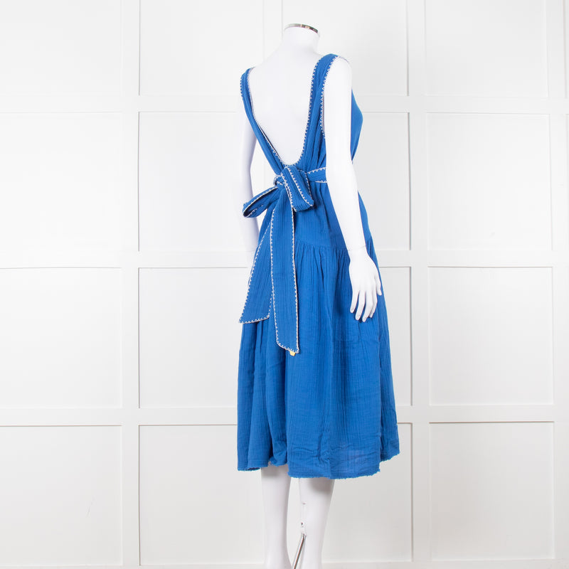 Anaak Cobalt Blue Top Stitch Dress with Tie Waist