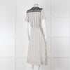 Sandro Cream Black Striped Black Lace Detail Short Sleeve Dress