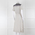 Sandro Cream Black Striped Black Lace Detail Short Sleeve Dress