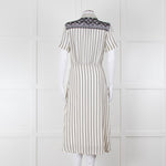 Sandro Cream Black Striped Black Lace Detail Short Sleeve Dress
