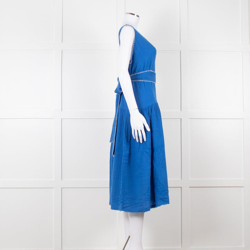 Anaak Cobalt Blue Top Stitch Dress with Tie Waist