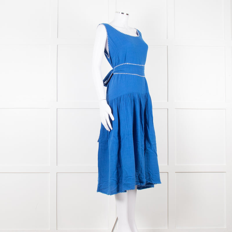 Anaak Cobalt Blue Top Stitch Dress with Tie Waist