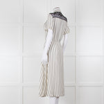 Sandro Cream Black Striped Black Lace Detail Short Sleeve Dress