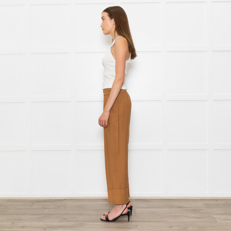 Second Female Tan Elastic Waist Turned Up Trousers