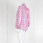 Me + Em Pink Blouse with Frill Neck and Black Floral Print