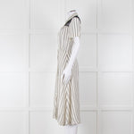 Sandro Cream Black Striped Black Lace Detail Short Sleeve Dress