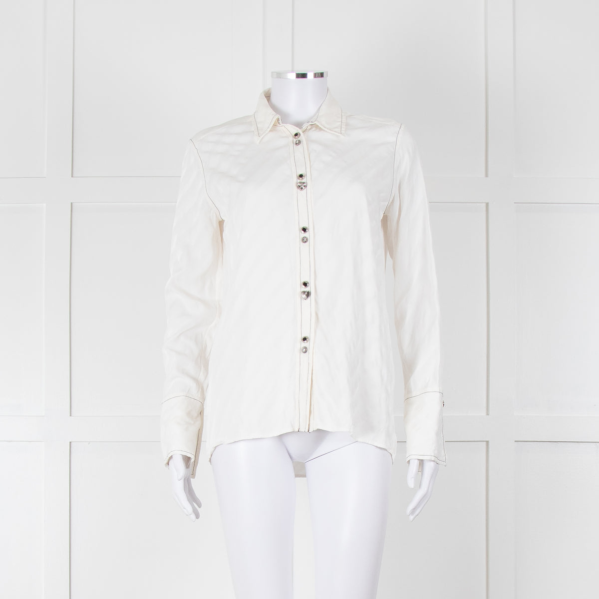 Sandro Cream On Cream Striped Black Stitching Shirt