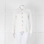 Sandro Cream On Cream Striped Black Stitching Shirt