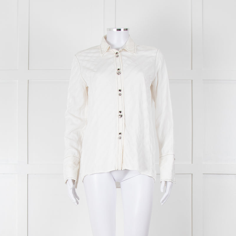 Sandro Cream On Cream Striped Black Stitching Shirt