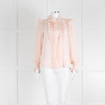 Me + Em Pink Frill Neck Blouse with Lace Trims and Smocked Cuffs