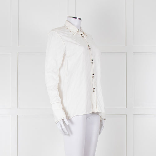 Sandro Cream On Cream Striped Black Stitching Shirt