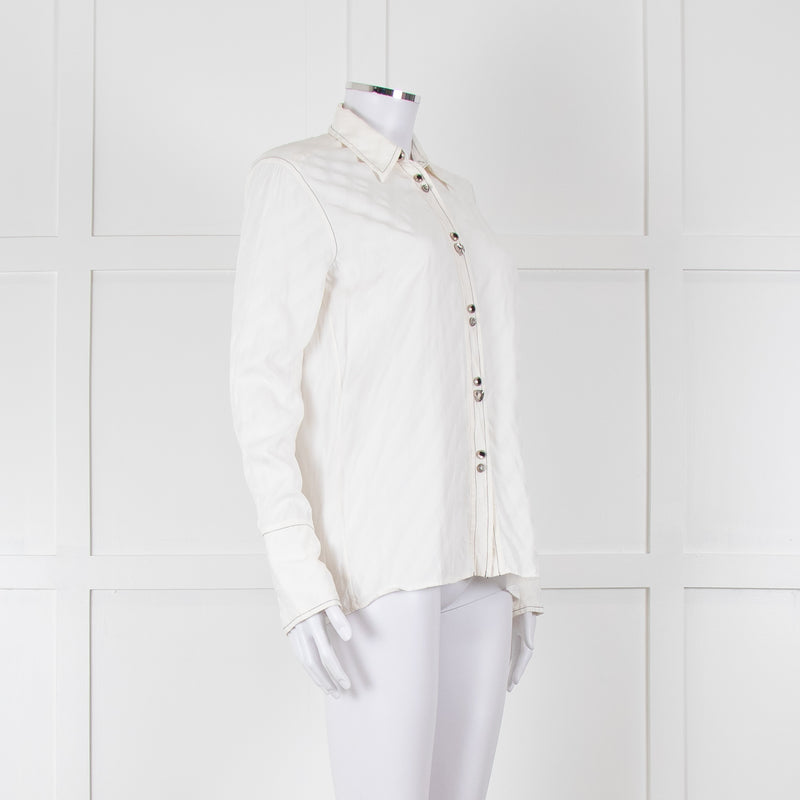 Sandro Cream On Cream Striped Black Stitching Shirt