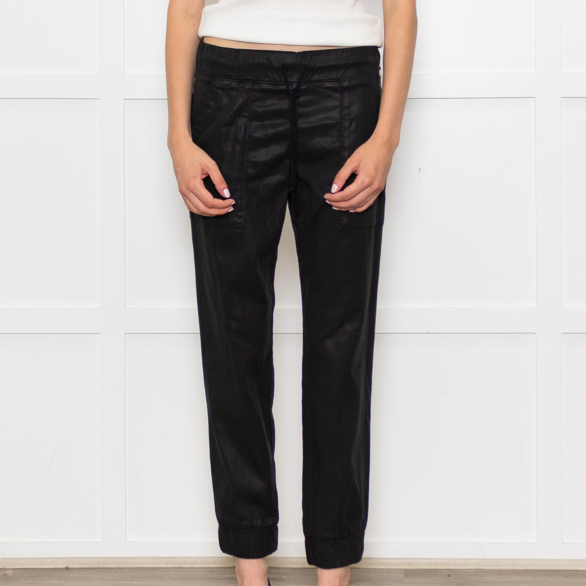 Bella Dahl Black Sheen Draw String Joggers