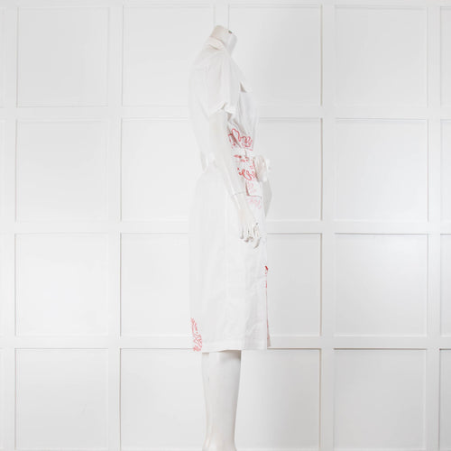 Kilometre Paris White Shirt Dress & Red Embroidery