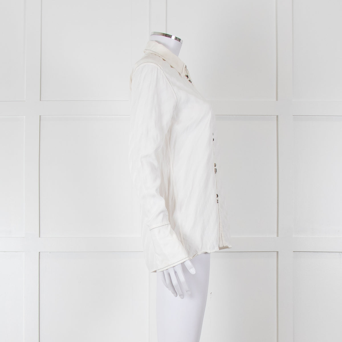 Sandro Cream On Cream Striped Black Stitching Shirt