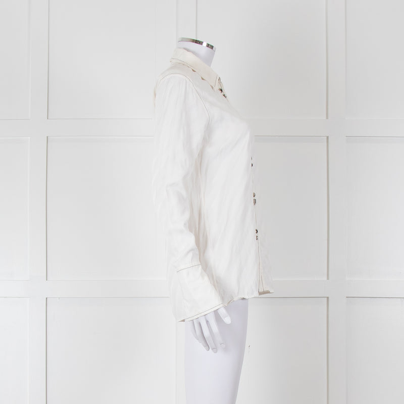 Sandro Cream On Cream Striped Black Stitching Shirt